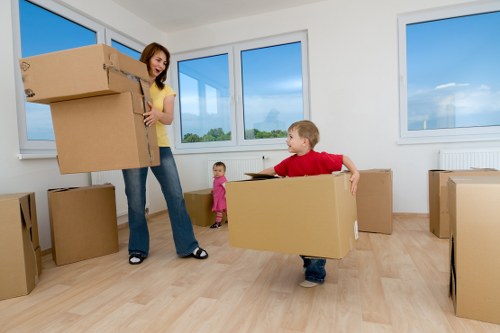 Organised moving boxes and packing materials for home or office relocation
