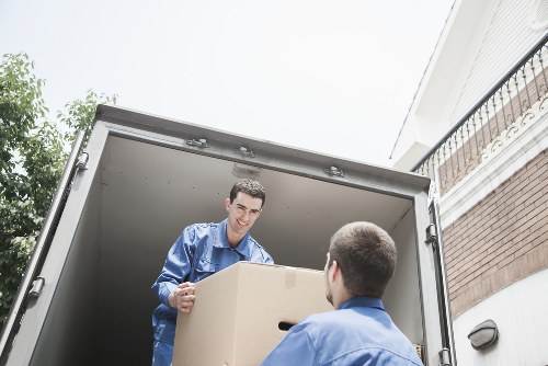Professional packing setup with labeled boxes for relocation